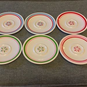 Starbucks Holiday 2007 set 6 Dessert Saucers EUC Pastel Starlight Mint Christmas